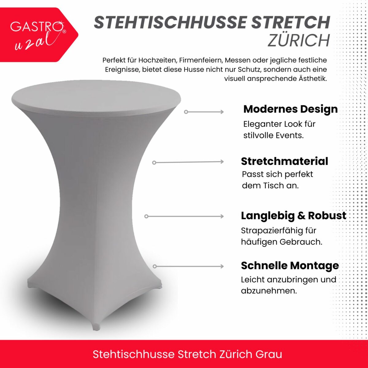 Stehtischhusse Stretch Zürich Grau