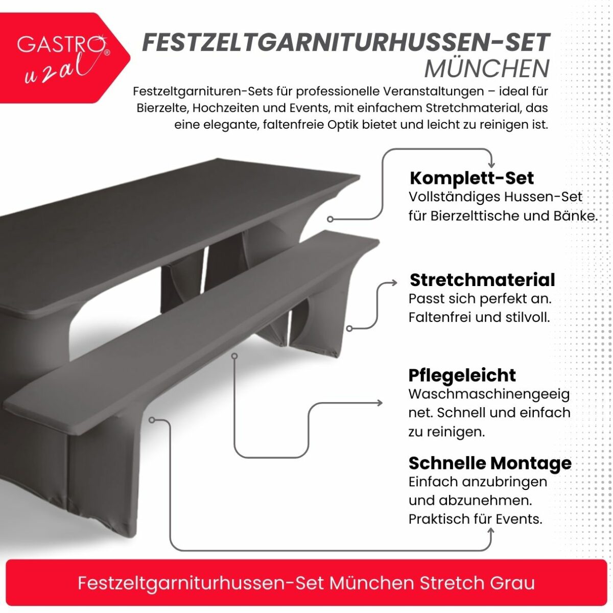 Festzeltgarniturhussen-Set München Stretch Grau